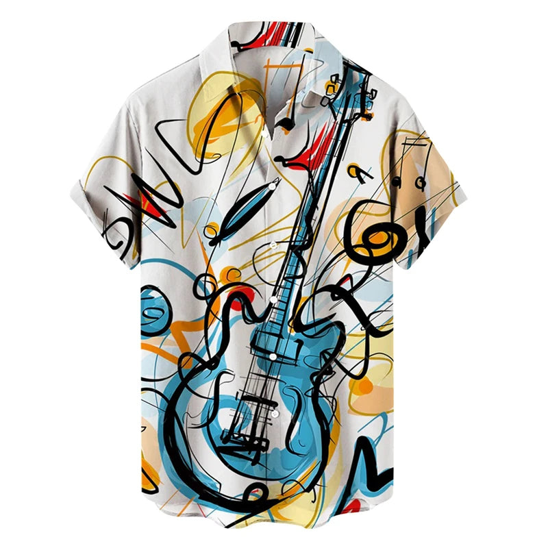 Music Guitar Print Short Sleeve V-Neck