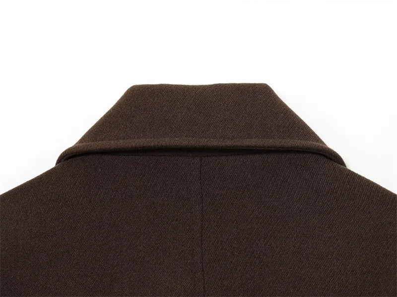 Deep Brown Long Sleeve Double-breasted simple Short Coat