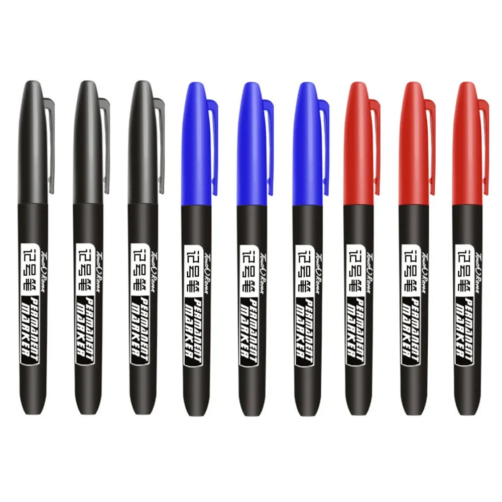 9 Pcs/Set Permanent Marker Pen Fine Point Waterproof Ink Thin Nib Crude Nib Black Blue Red Ink 1.5mm Fine Color Marker Pens