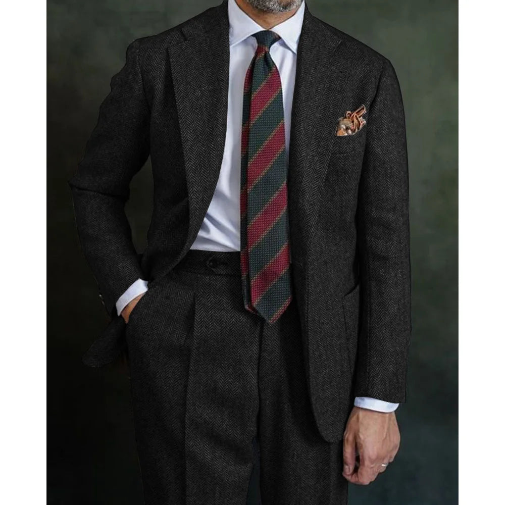 Men's Herringbone Suit Two Piece Suit Elegant Men's Suit Pants Set Casual Suit Men's Clothing Men's Pants Halloween Party