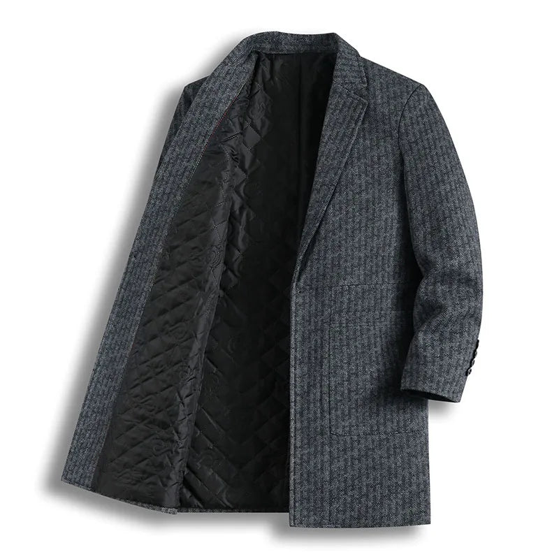 Mid-Length Fashionable, Stylish, Versatile and Casual Herringbone Cotton Coat