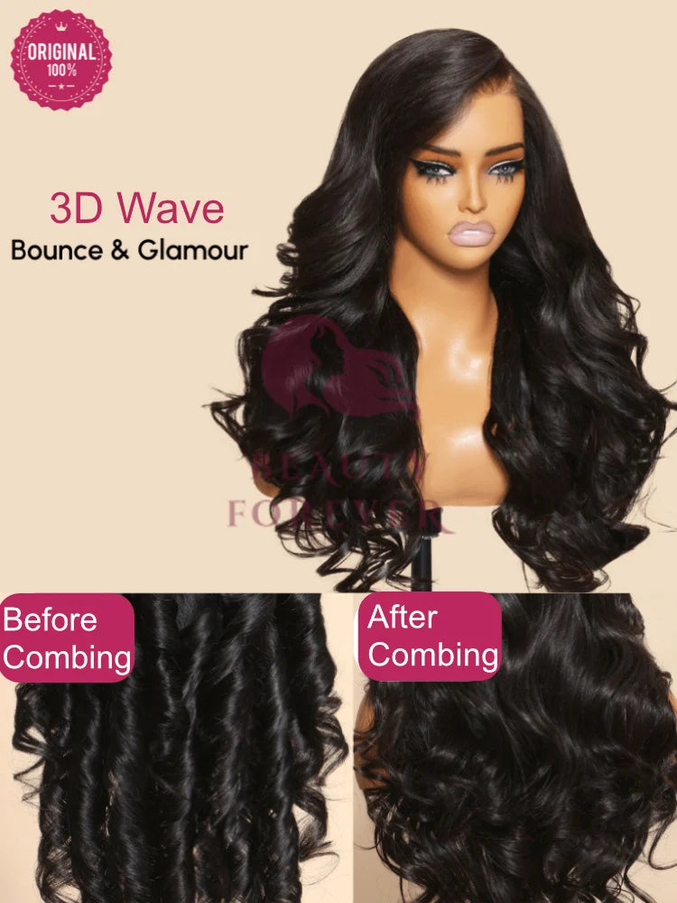Beautyforever 13x4 Elastic Drawstring Glueless Wig Human Hair 3D Body Wave Bye Bye Knots Wear and Go Glueless Lace Front Wig
