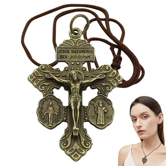 Cross Prayer necklace Vintage Cross Pendant Jesus Cross Metal Crafts Christian Religious Faiths Charm Jewelry Making Accessories