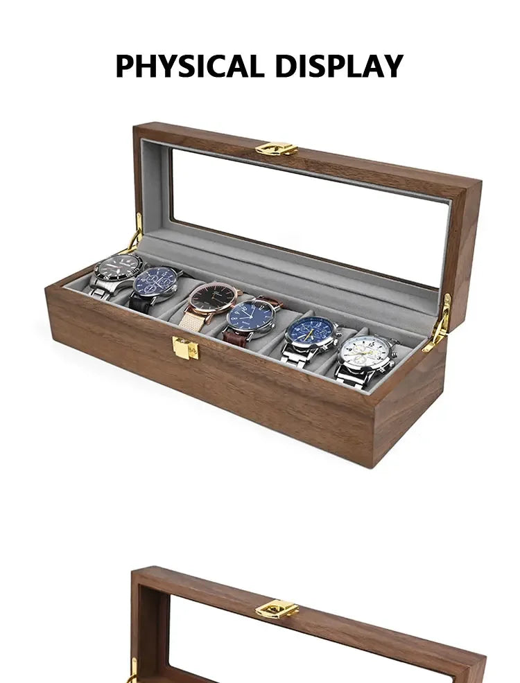 European Vintage Watch Box Organizer Inner Velvet Wood Watch Case Gold Tone Locking Mechanism Custom Logo Secure Display Storage