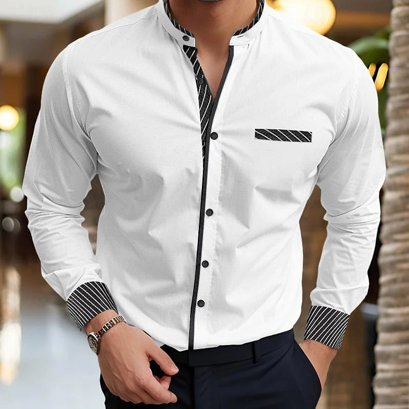 Men's Stand Collar Shirts Formal Button Long Sleeve Shirts