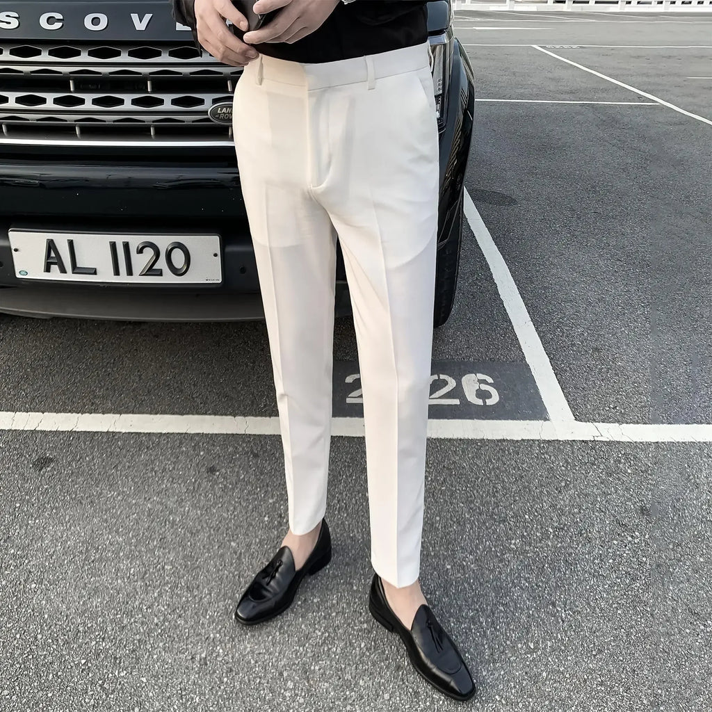 Slim Fit Tressed Suit Trousers White