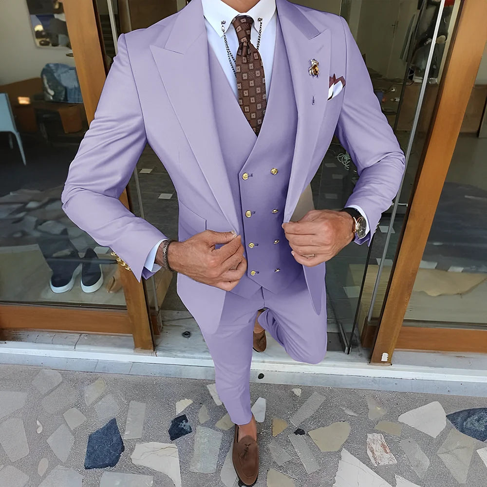 Elegant  3-piece Set (Tuxedo Pants Vest) Formal Peaked Collar Custom Suit