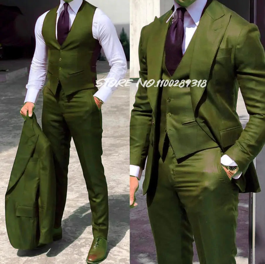 Classy 3 Pieces Tuxedos Slim Fit Costume Homme(Jacket+Vest+Pants)