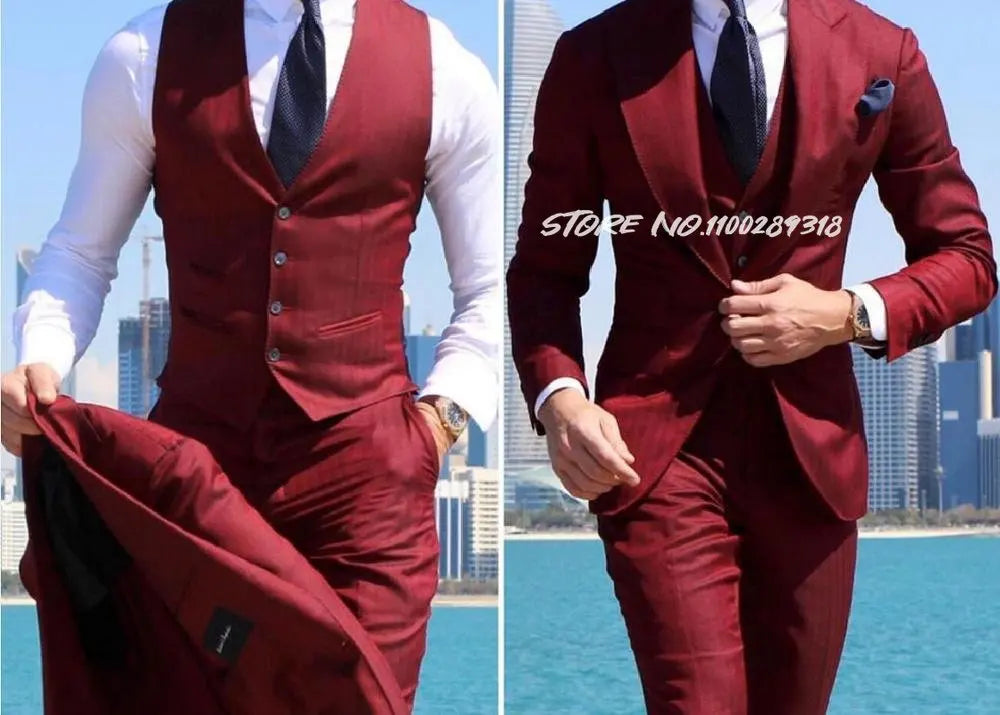 Classy 3 Pieces Tuxedos Slim Fit Costume Homme(Jacket+Vest+Pants)