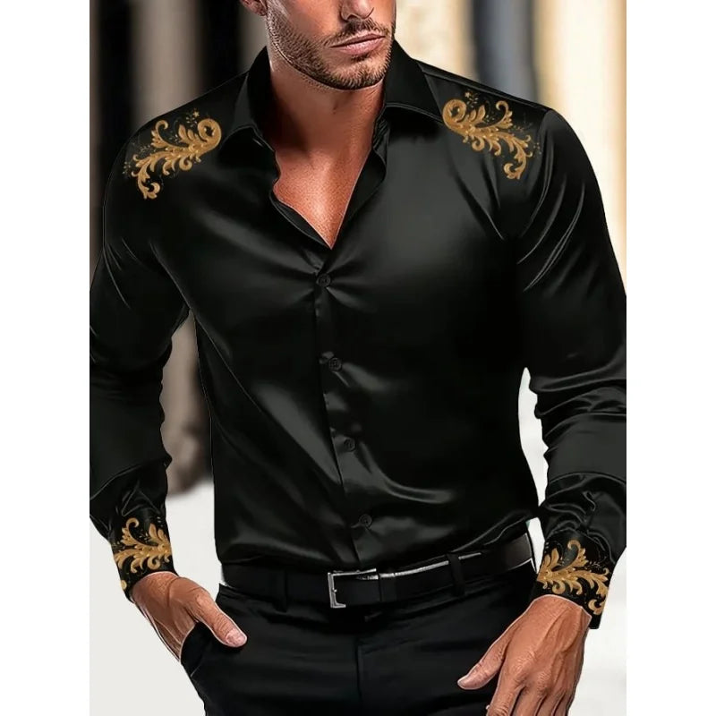 Casual Shirts Black White Burgundy Green Long Sleeves Lapel Clothing