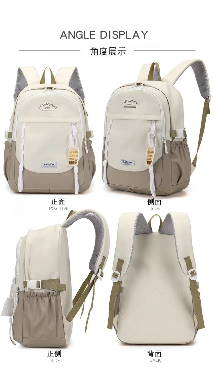 Backpack for Middle School Girls, Ins Style, College, High School, Versatile Color-Block Double