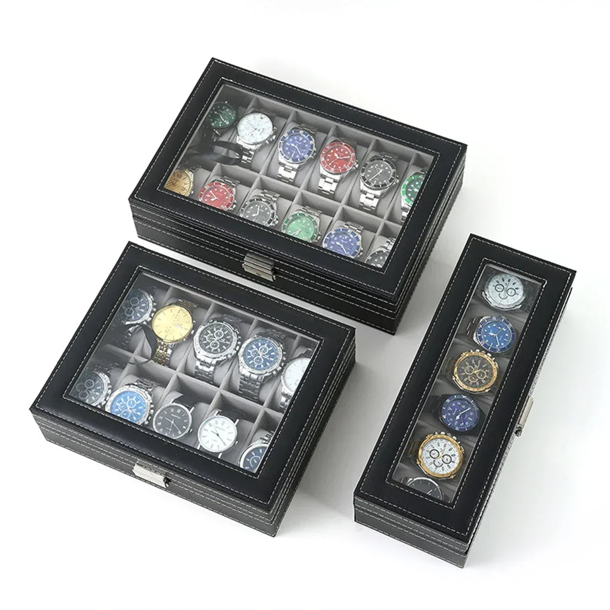Watch Boxes 2/3/4/5/6/8/10/12 Girds Cases Storage Boxes Watch Organizer Case PU Leather Watch Display Jewelry Box For Best Gifts