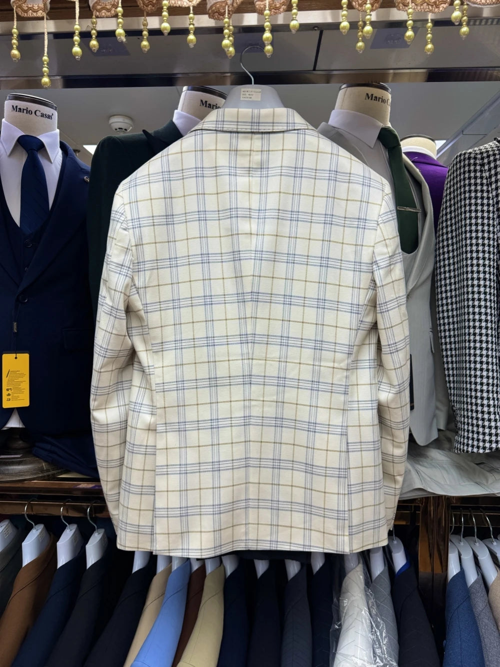 2 Pieces Classic Slim Fit Suits Double Breasted Plaid Suit Set