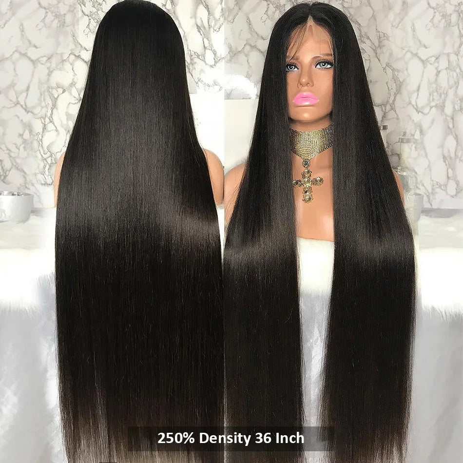 42 44 Inch Lace Front Human Hair Wigs 13x4 13x6 Transparent Lace Bone Straight Wig Brazilian 250 Density Frontal Wigs For Women