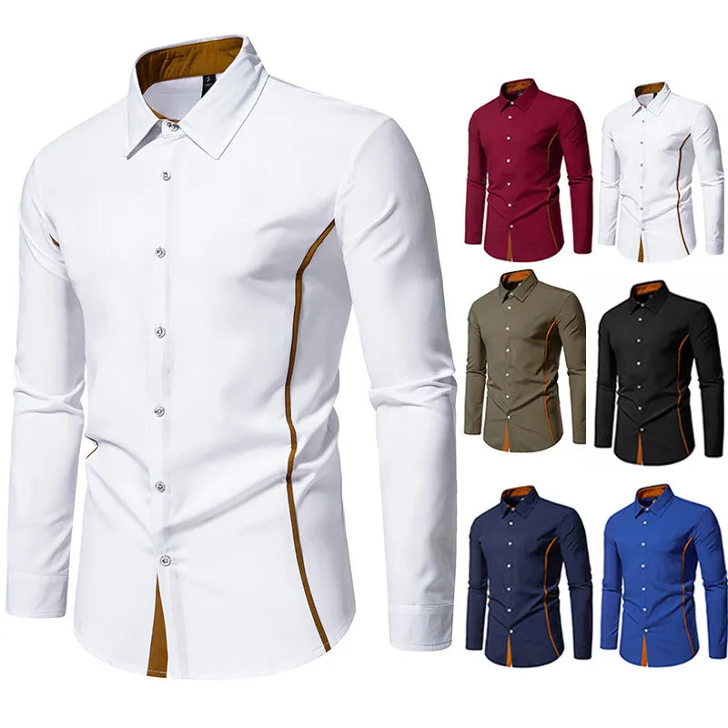 Long Sleeve Henry Collar Mens Dress Shirts