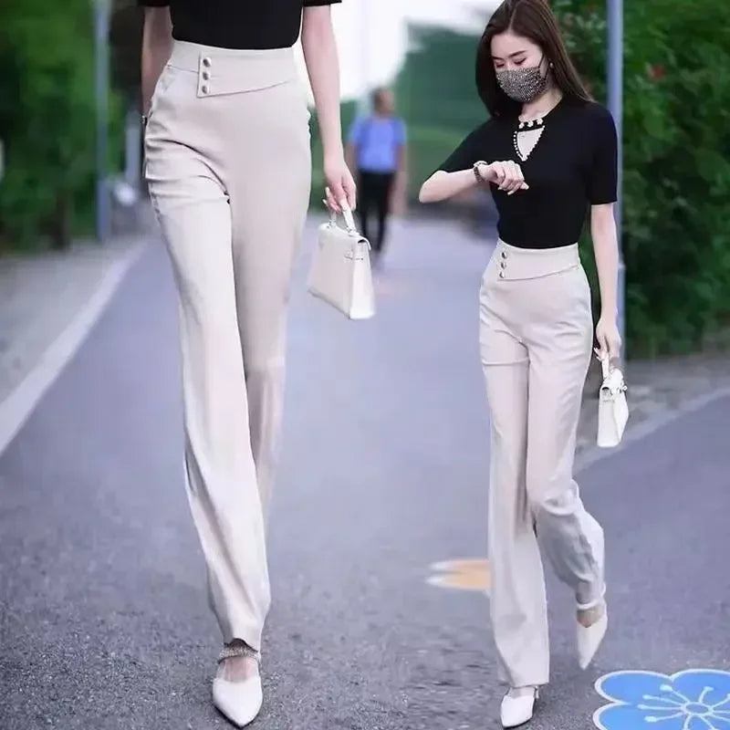 Classic Aesthetic Chic and Elegant Slacks Women's Flare Trousers Pants