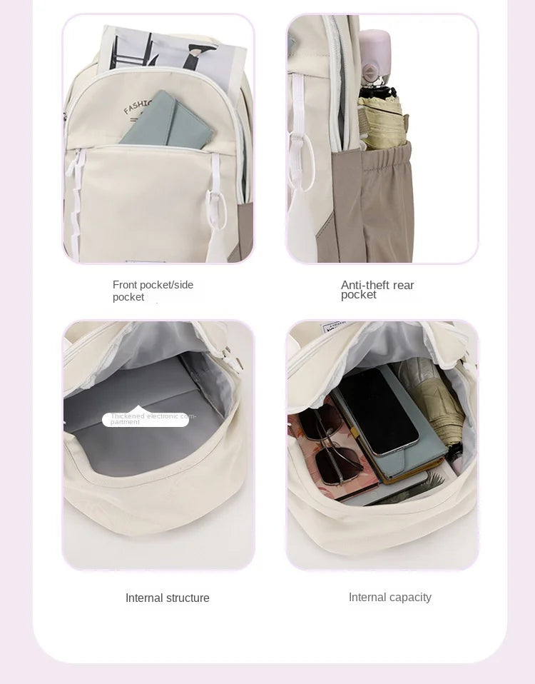 Backpack for Middle School Girls, Ins Style, College, High School, Versatile Color-Block Double