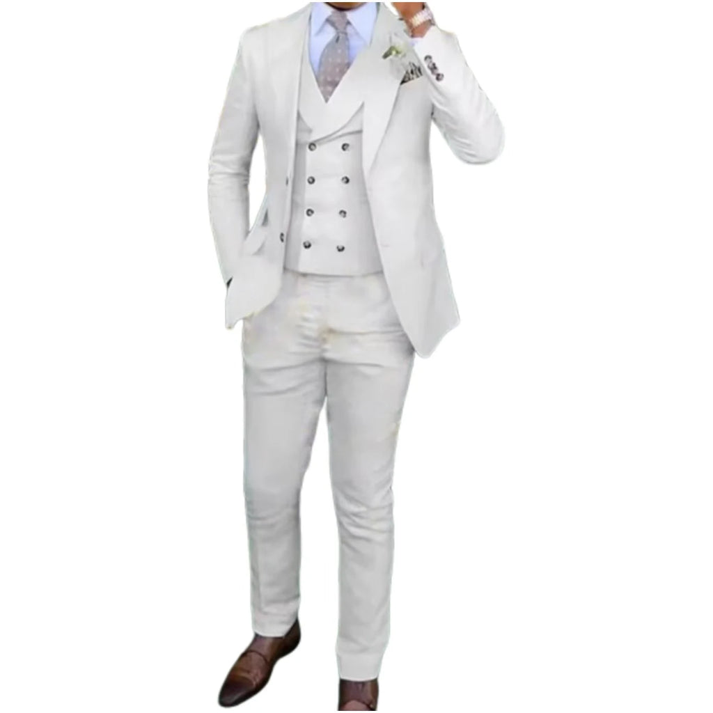 Men's Slim-Fit Three-Piece Suit，Three-Piece set of Vest, Blazer and Trousers，Ideal for Weddings, Business and Formal Occasions
