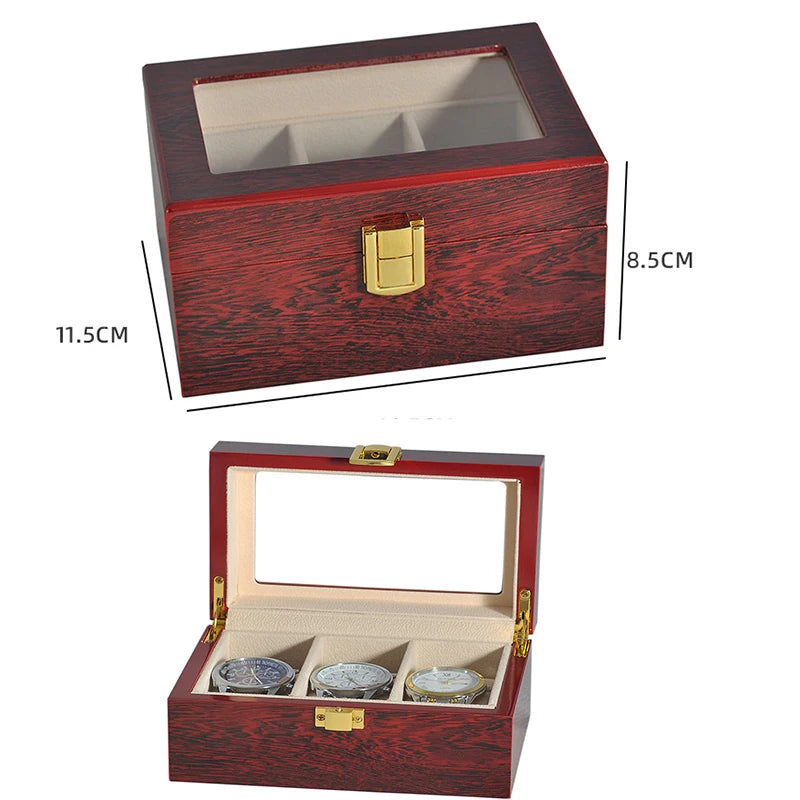 Wooden Luxury Watch Box 2/3/5/6/10/12 Slots Red Boxes Stoving Varnish Home Jewelry  Storage  Organizer  Transparent Glass Show