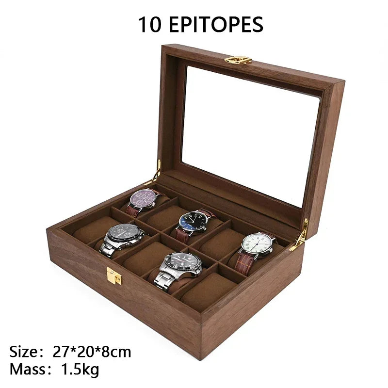 European Vintage Watch Box Organizer Inner Velvet Wood Watch Case Gold Tone Locking Mechanism Custom Logo Secure Display Storage