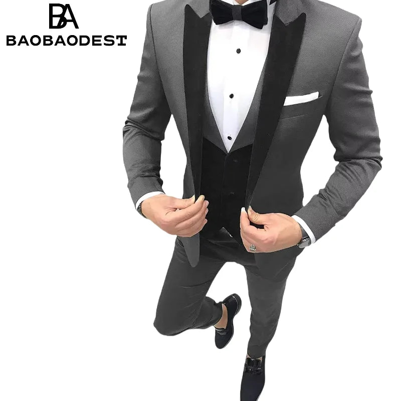 Slim Fit Men's 3 Pieces Suit Wedding Dinner Groom Tuxedo Suits for Men Jacket Waistcoat & Trousers Business Men Suits Sets