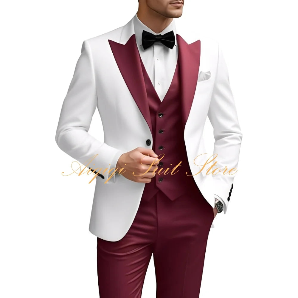Men's Suits Slim Fit 3 Piece Wedding Suit for Men Elegant Formal Prom Tuxedo Grooms Homecoming Blazer Vest Pants Men Suits