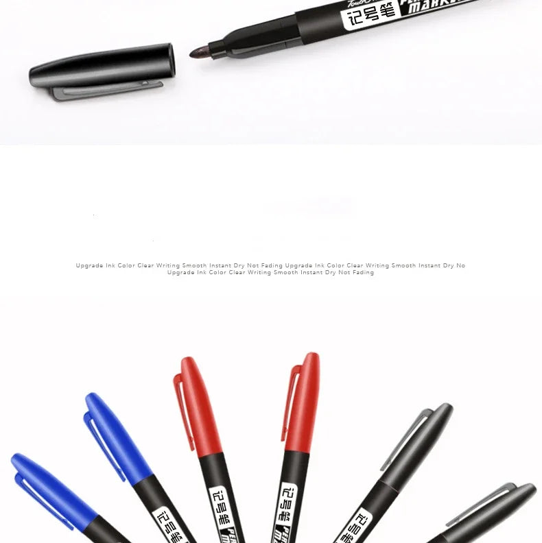 9 Pcs/Set Permanent Marker Pen Fine Point Waterproof Ink Thin Nib Crude Nib Black Blue Red Ink 1.5mm Fine Color Marker Pens
