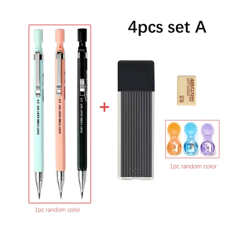 3 Colors 2.0mm Mechanical Pencil Comes with A Pencil Sharpener 2B Lead Core Sketching Painting Writing Stationery Supplies