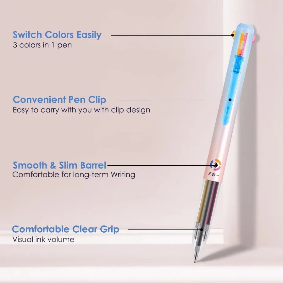 6Pack Multicolor Pens0.5mm 3in1 Multicolor Gel Ink Pen 18 Colors Retractable Gel Ink Pens for Office School Supplies