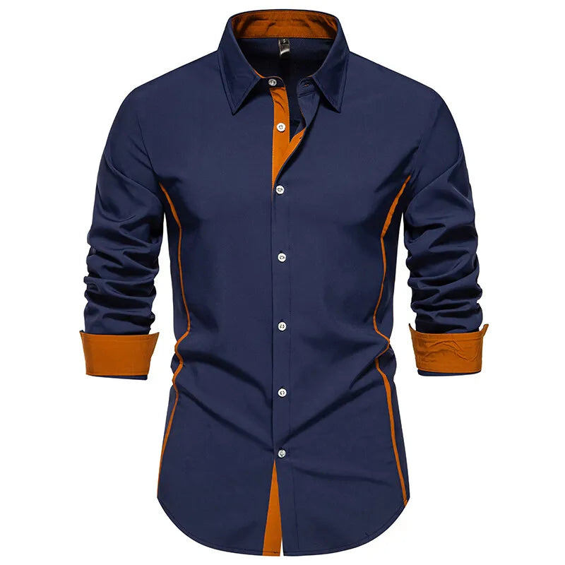 Long Sleeve Henry Collar Mens Dress Shirts