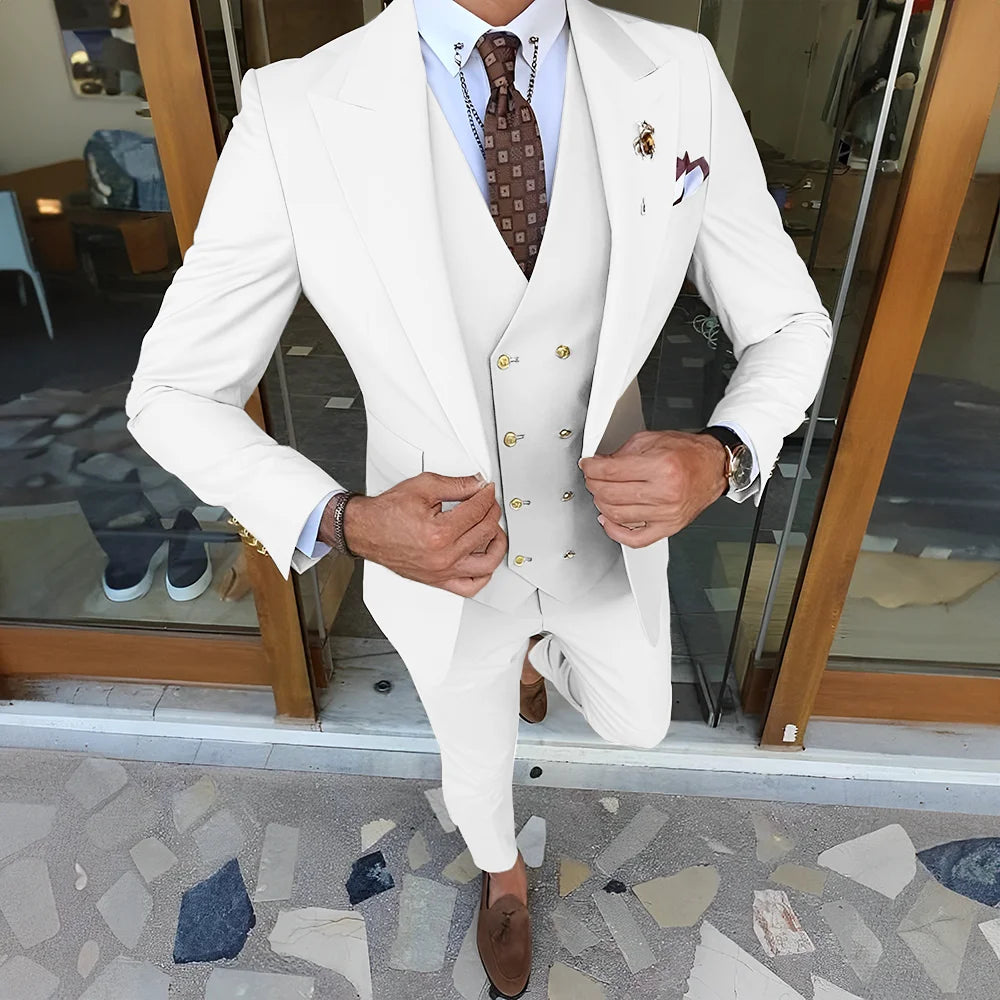 Elegant  3-piece Set (Tuxedo Pants Vest) Formal Peaked Collar Custom Suit