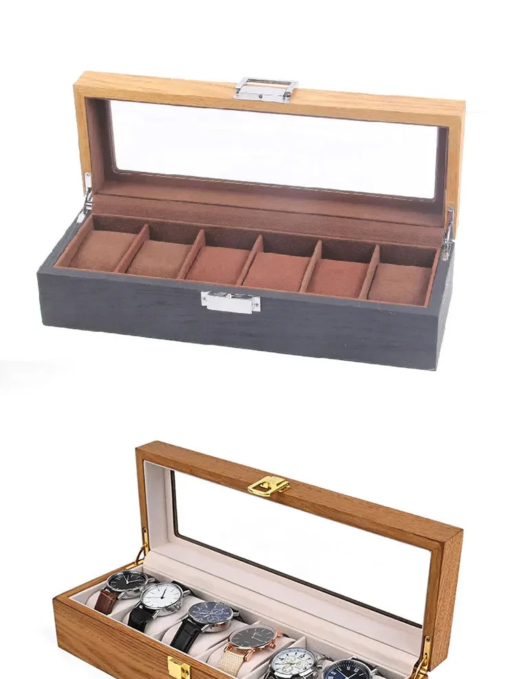 European Vintage Watch Box Organizer Inner Velvet Wood Watch Case Gold Tone Locking Mechanism Custom Logo Secure Display Storage