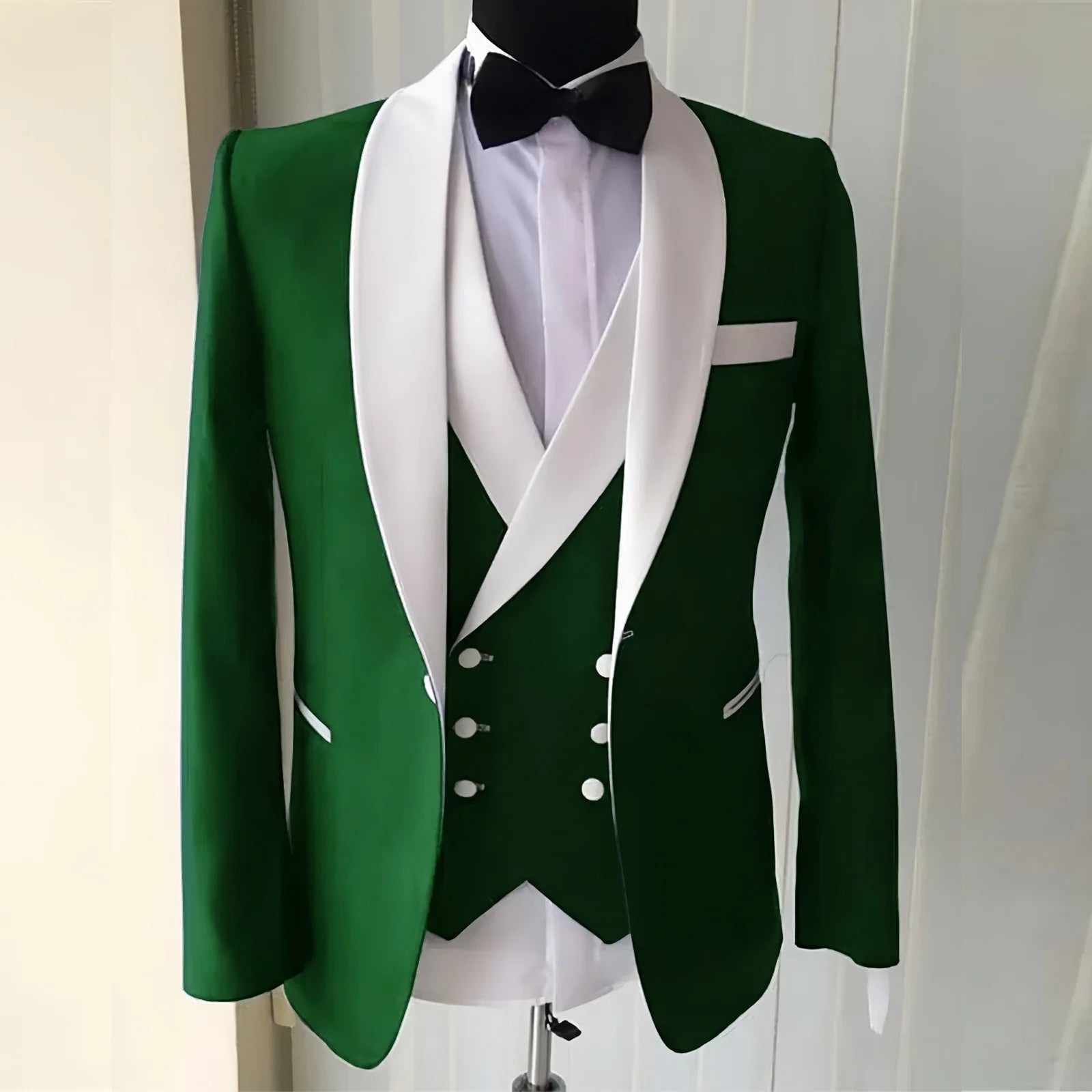 Wedding Suit for Men Slim Fit Shawl Lapel Solid Tuxedo Blazers and Pant and Double Breasted Vest Costumes Pour Hommes 3 Pièces