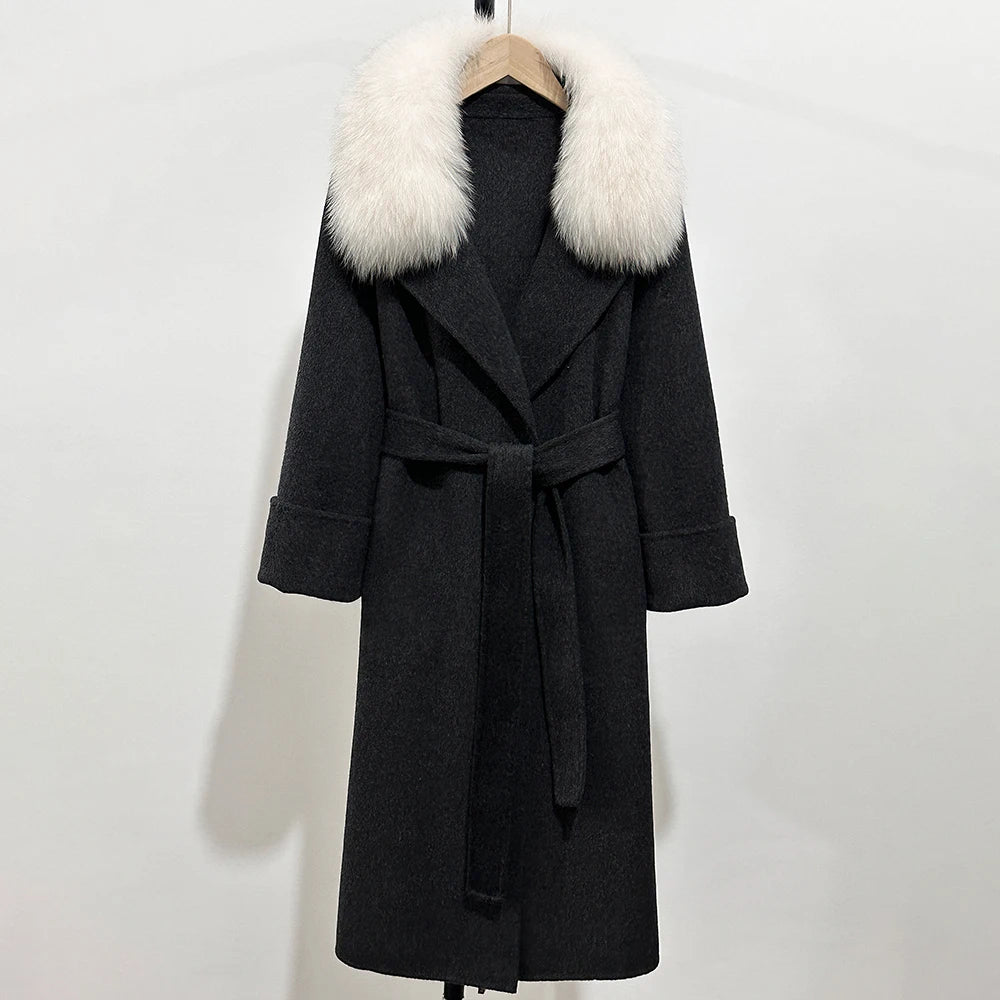 Fox Fur Collar Elegant Double-sided Wool Blend Coat Cashmere Wool Jacket