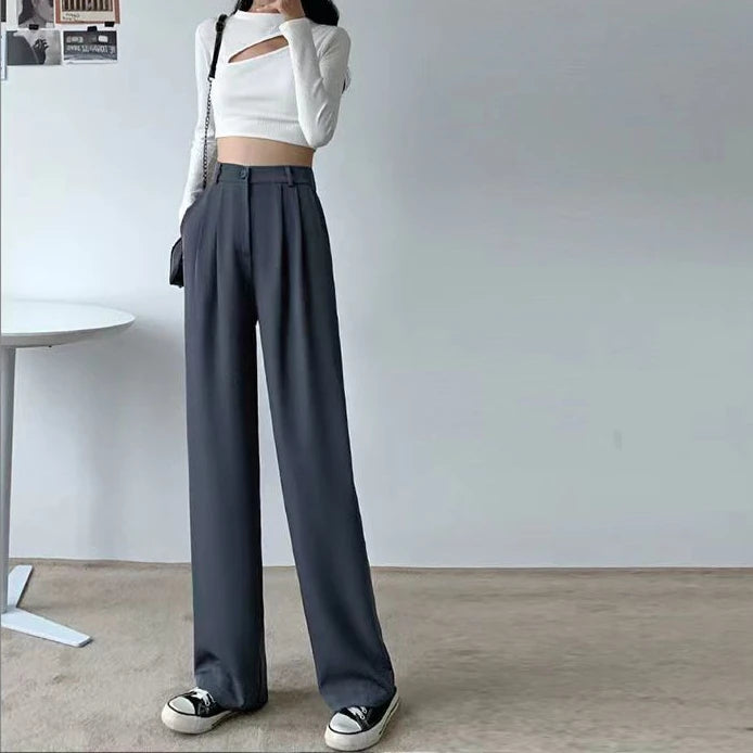 High Waist Fluid Korean Style Wide Leg Palazzo Trousers