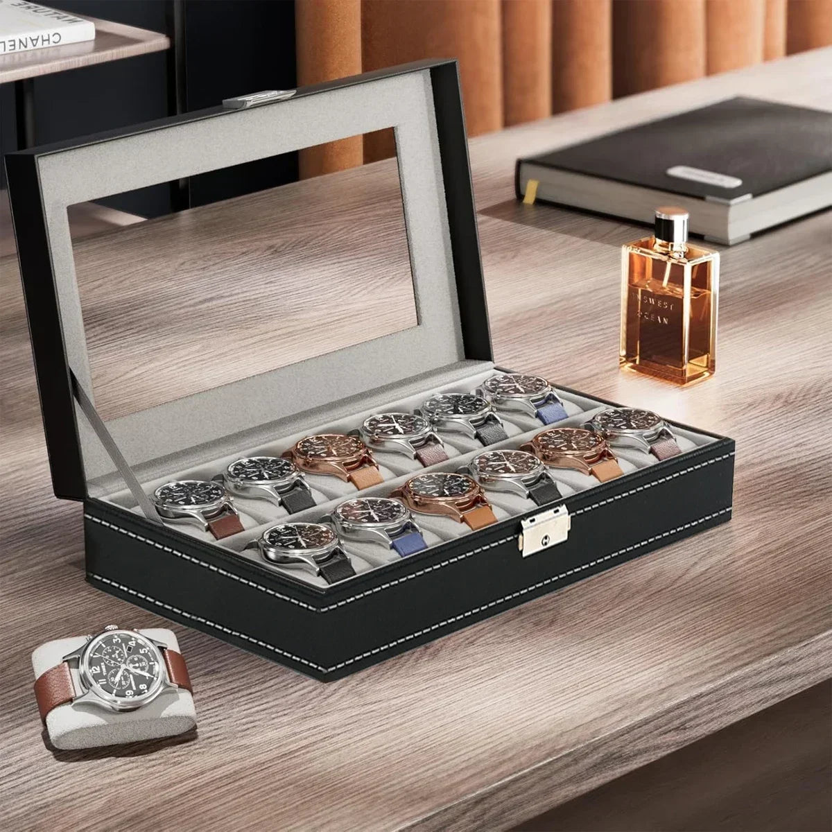 Watch Boxes 2/3/4/5/6/8/10/12 Girds Cases Storage Boxes Watch Organizer Case PU Leather Watch Display Jewelry Box For Best Gifts