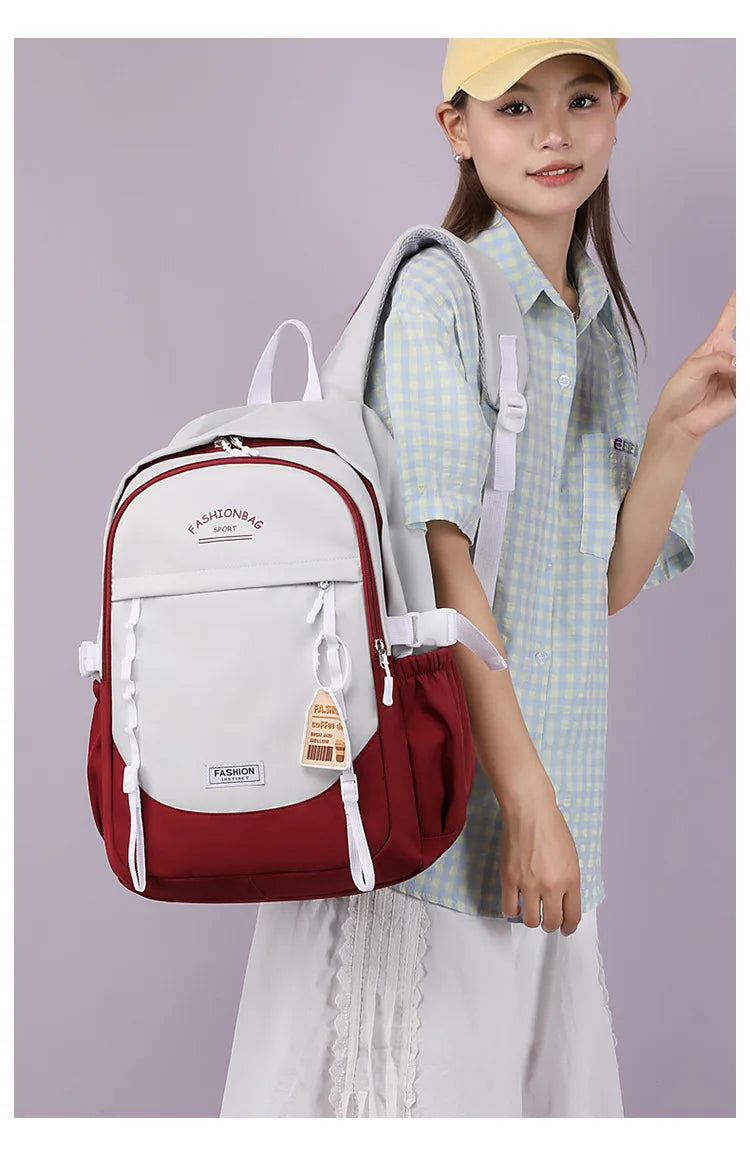 Backpack for Middle School Girls, Ins Style, College, High School, Versatile Color-Block Double