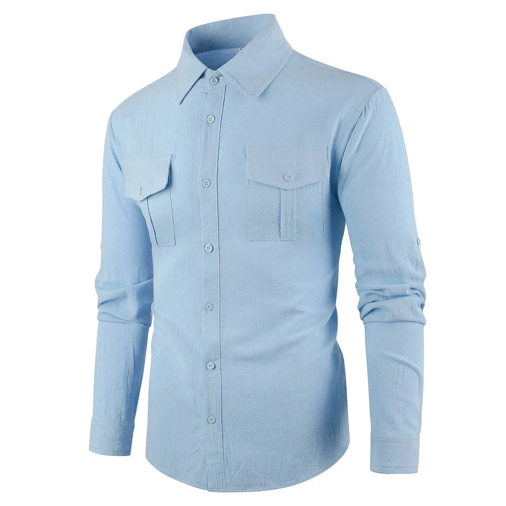 Men's Cargo Single Breasted Breathable Long Sleeve Shirt