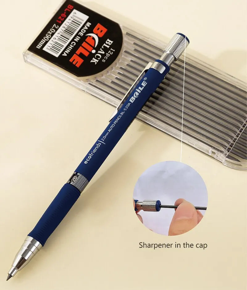 2.0mm Mechanical Pencil Set 2B Automatic Pencils With Black Lead Refills For Writing