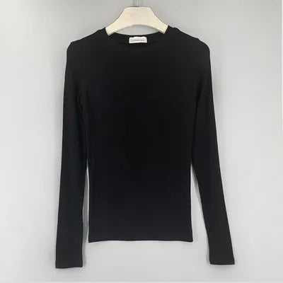 Slim Fit Plain Long Sleeve Tops Round Neck Bodysuit Regular Casual T-Shirts