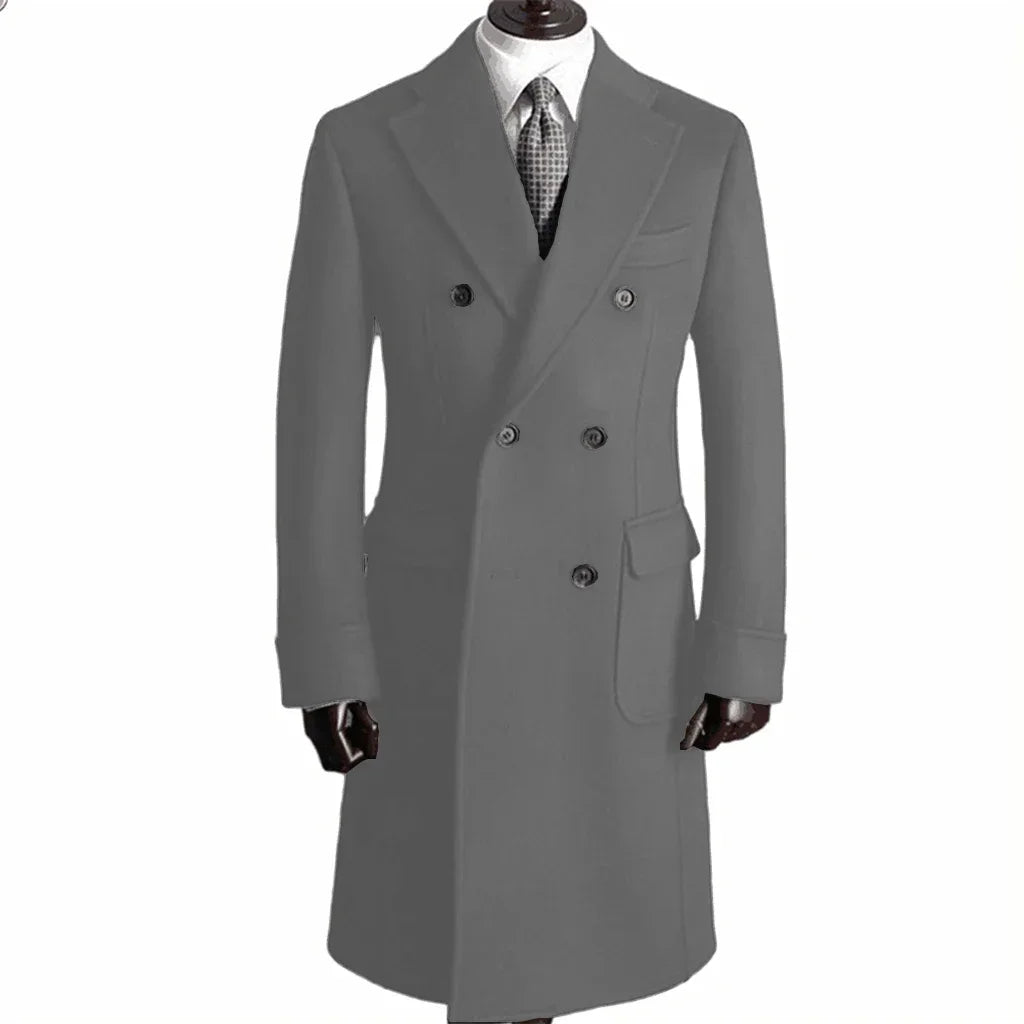 Elegant Comfortable Double Breasted Coat Jacket with Notched Lapel