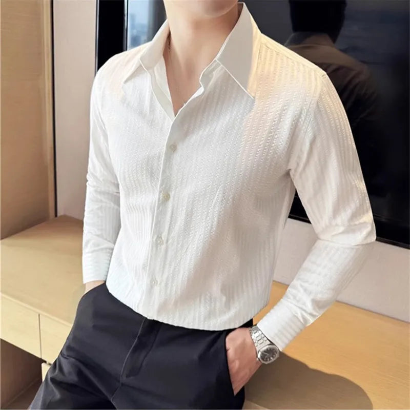 Long Sleeve Striped Smart Casual Turn Down Collar Slim Fit Shirts