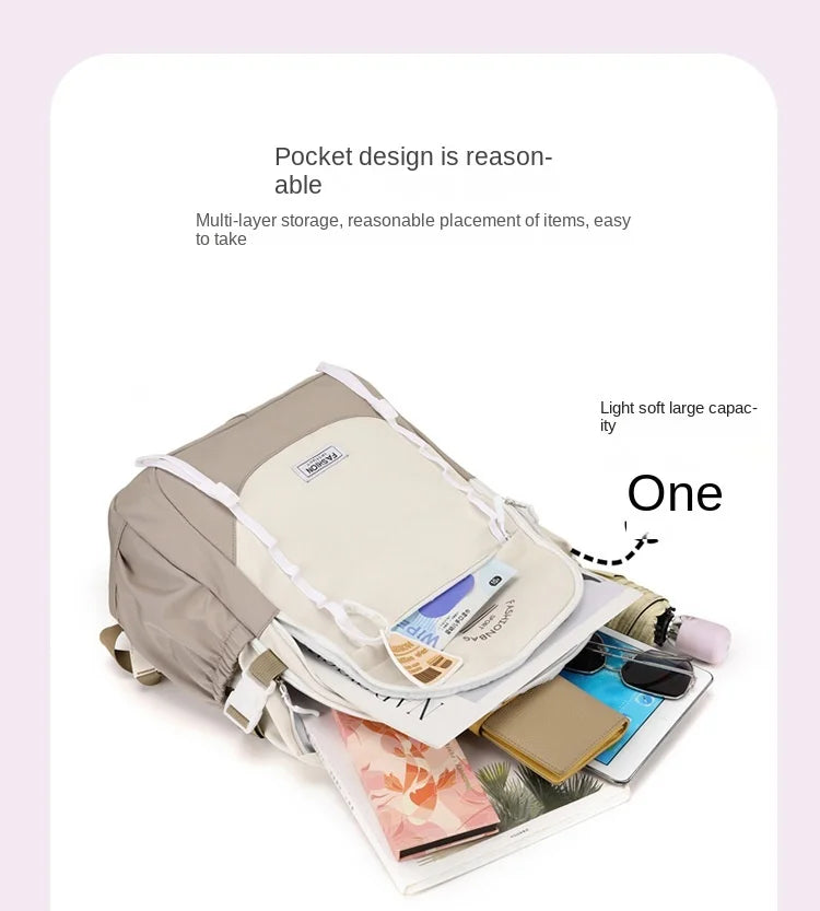 Backpack for Middle School Girls, Ins Style, College, High School, Versatile Color-Block Double