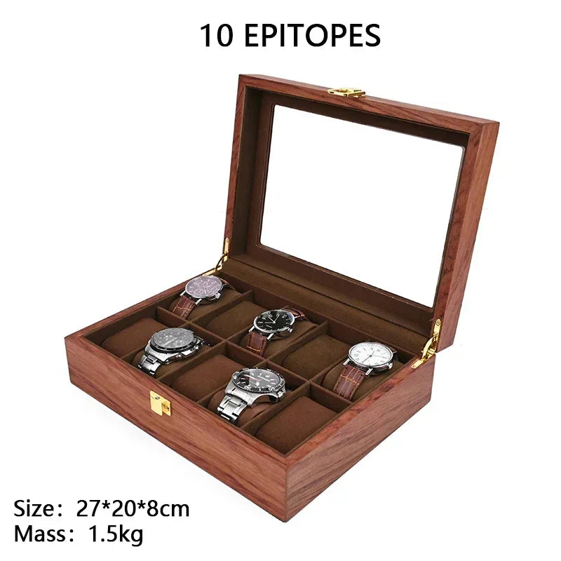 European Vintage Watch Box Organizer Inner Velvet Wood Watch Case Gold Tone Locking Mechanism Custom Logo Secure Display Storage