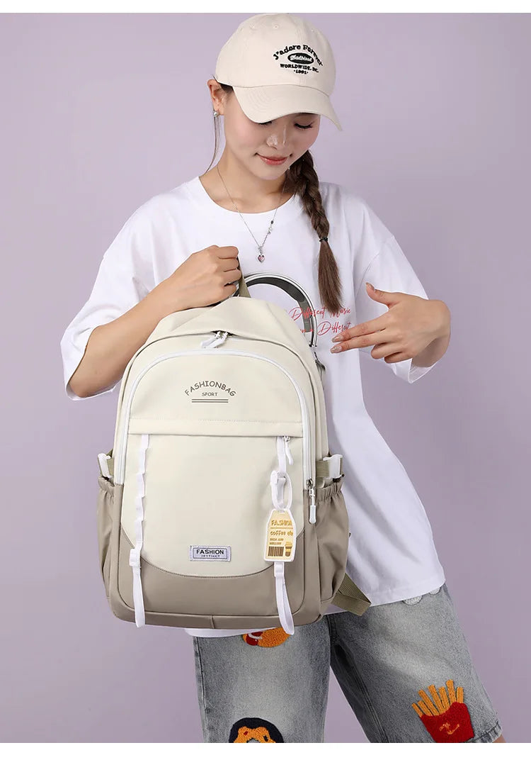 Backpack for Middle School Girls, Ins Style, College, High School, Versatile Color-Block Double