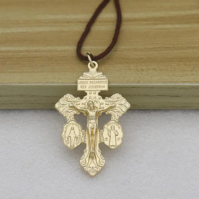 Cross Prayer necklace Vintage Cross Pendant Jesus Cross Metal Crafts Christian Religious Faiths Charm Jewelry Making Accessories