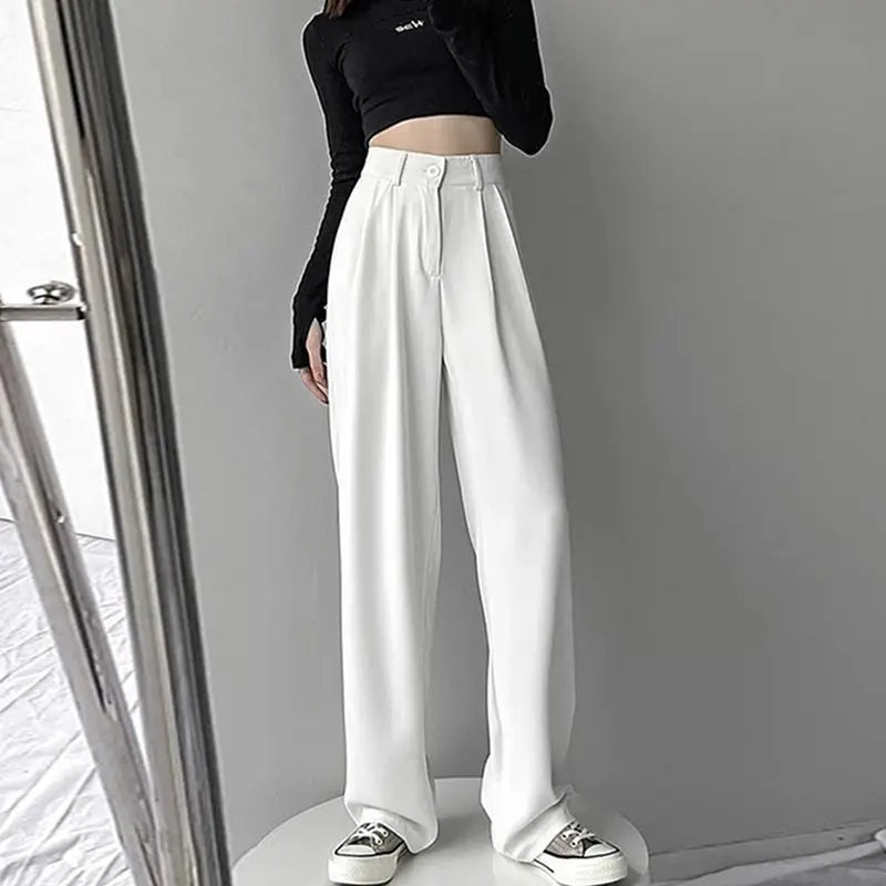 High Waist Fluid Korean Style Wide Leg Palazzo Trousers