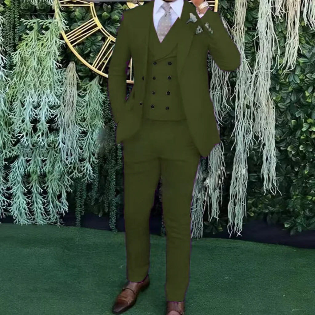 Men's Slim-Fit Three-Piece Suit，Three-Piece set of Vest, Blazer and Trousers，Ideal for Weddings, Business and Formal Occasions