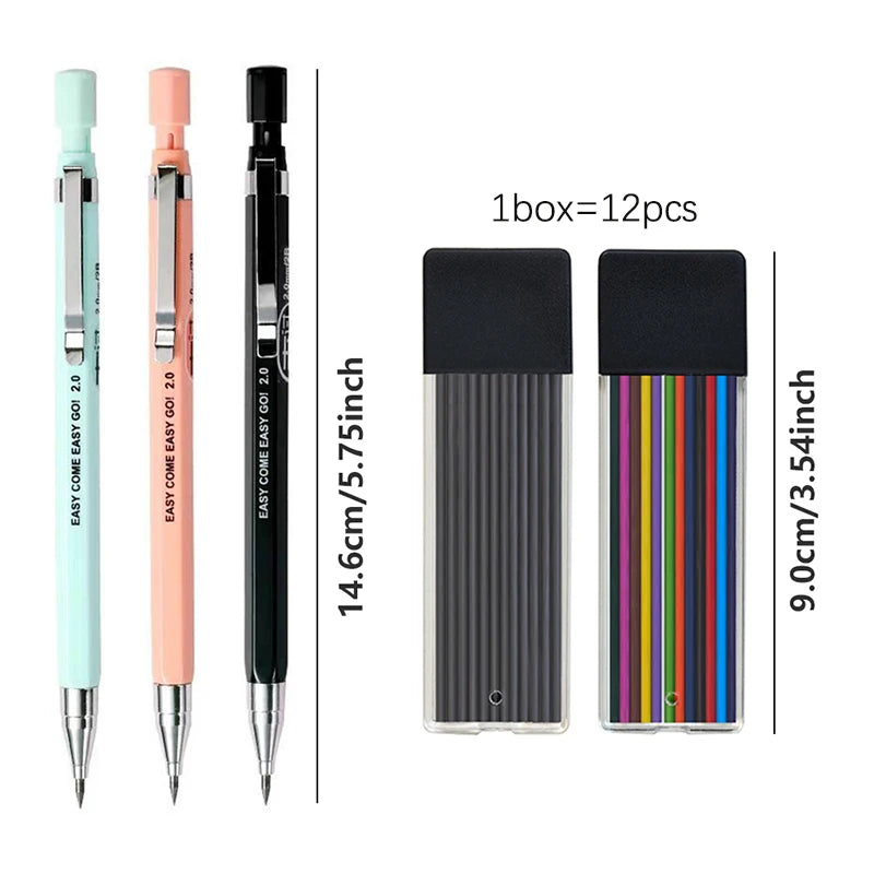 3 Colors 2.0mm Mechanical Pencil Comes with A Pencil Sharpener 2B Lead Core Sketching Painting Writing Stationery Supplies