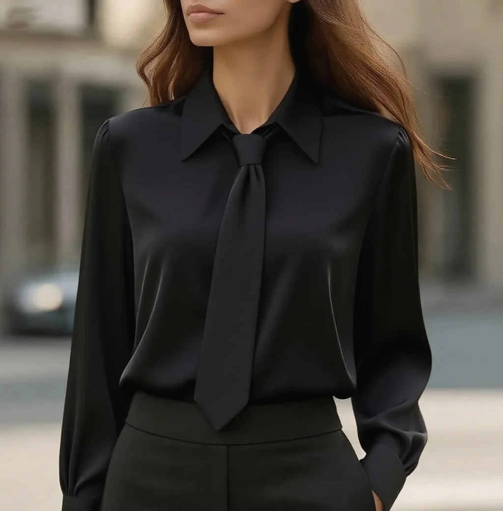 Elegant Plain Modern Casual Long Sleeve Dressy Satin Shirt